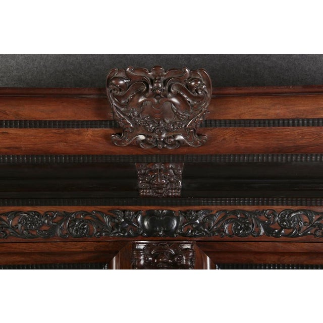 Baroque Cabinet Amsterdam Schapp, 5 Ebonized Columns, Pillow Fillings, Carved Chapters - Doors - Cornice, Secret Compartment, on High Feet, 1880 For Sale - Image 10 of 18