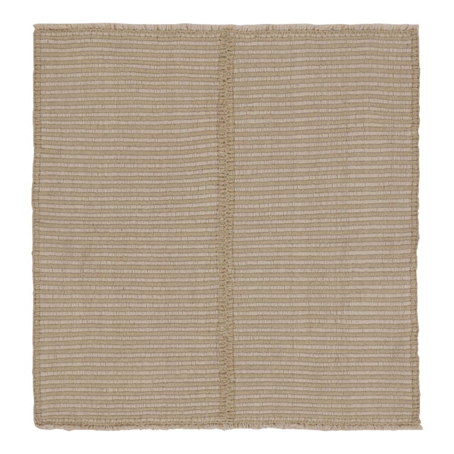 Rug & Kilim’s Contemporary Accent Kilim, Square Rug in Cream and White Stripes For Sale