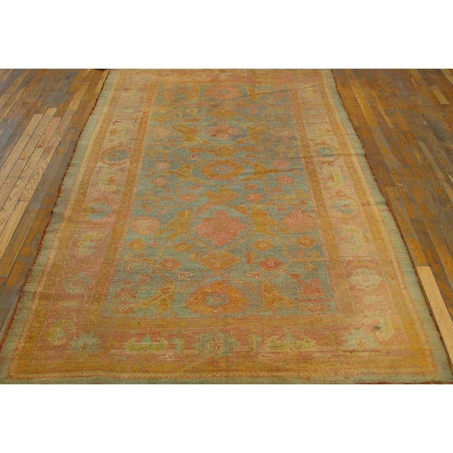 1880s Sky Blue Geometric Antique Turkish Oushak Carpet 4'10 X 8'8" Knotted Wool Rug For Sale In New York - Image 6 of 10