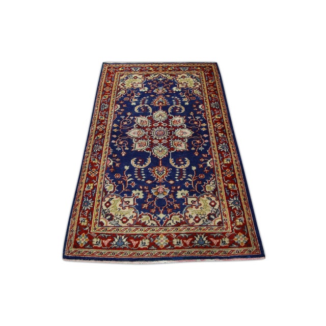 1960s 1960s Blue & Red Vintage Turkish Rug 4'8" X 5'10" For Sale - Image 5 of 6