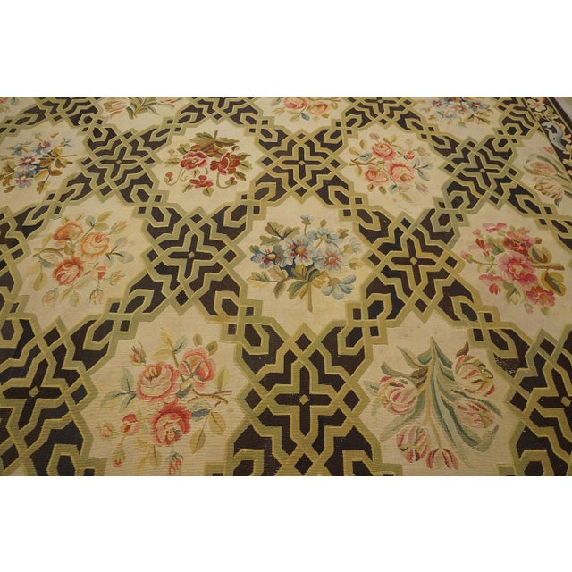French 1920s Black Floral Antique French Aubusson Rug 9' 8'' X 15' 3'' Handknotted Wool Carpet For Sale - Image 3 of 10