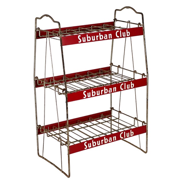 American Vintage 1940s Industrial Suburban Club Soda Wire Shelf Storage Rack Advertising Store Display For Sale - Image 3 of 11