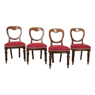 Set of 4 Mid-19th Century Uk Victorian Open Balloon Back Chairs – Ruby Damask For Sale