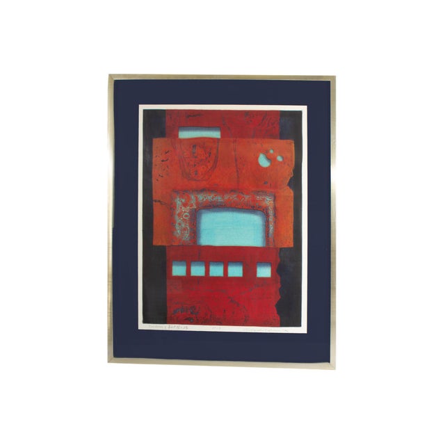 A 1972 woodblock print by the by Japanese artist Hiroyuki Tajima (1911-1984). Titled Evidence of Fort, this abstract print...