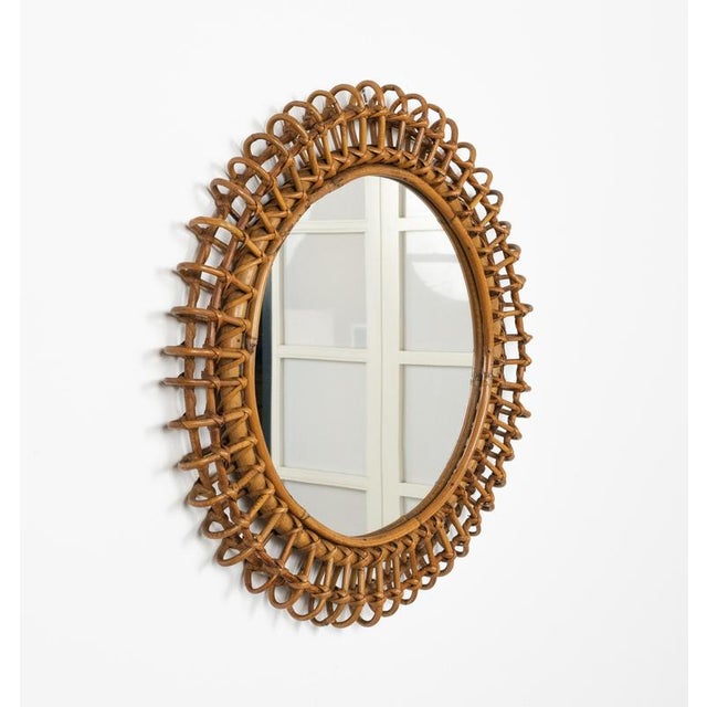 Vintage Round Wall Mirror in Bamboo and Rattan by Franco Albini, 1960s For Sale - Image 10 of 13