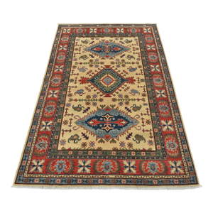 Kazak Rug 6′ X 8’10” Beige Wool Tribal Hand-Knotted Oriental Carpet