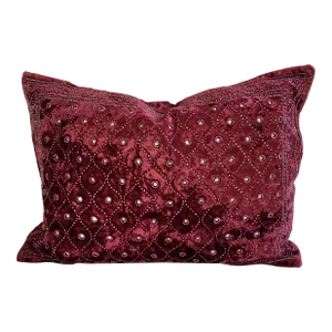 Asian Geo Beaded Mirror Velvet Decorative Accent Pillow Cover
