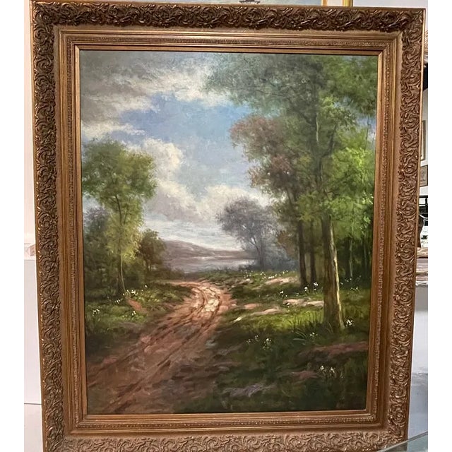Traditional 1960s 72 Inch Massive and Monumental Landscape Oil Painting Ornate Frame For Sale - Image 3 of 3