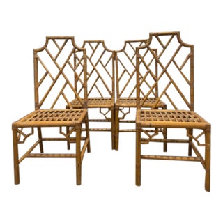 1950s Chinoiserie/Hollywood Regency Bamboo Dining/Side Chairs- Set of 4 For Sale