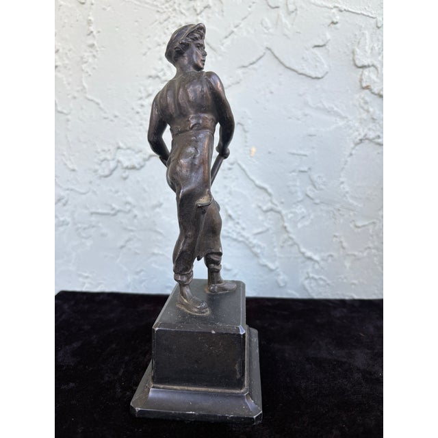 Mid-Century Modern Early 20th Century Bronze-Tone Blacksmith Figure Sculpture on Stepped Base For Sale - Image 3 of 10