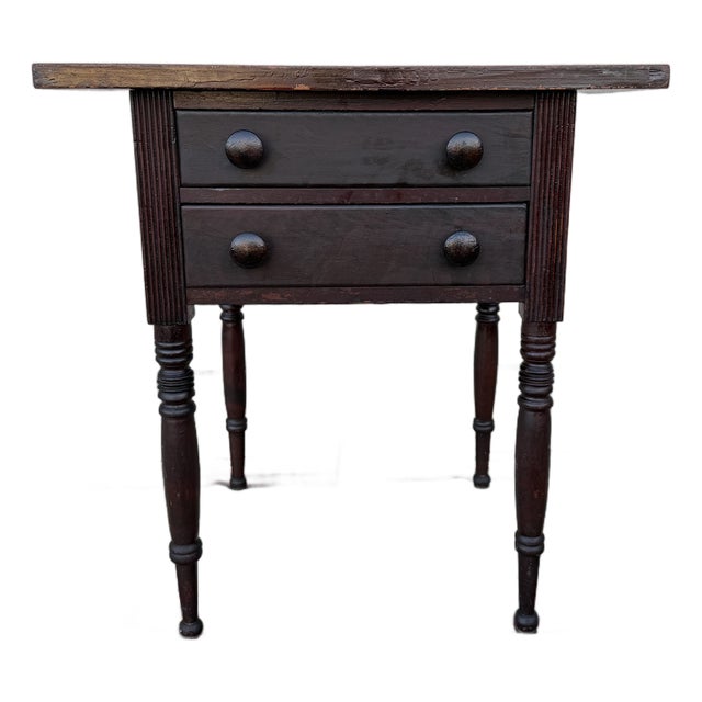 A Fine Antique Pennsylvania Country Sheraton 2 Drawer Side Table, Circa 1820's For Sale