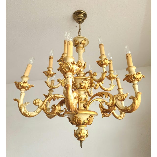 Rococo Vintage Florentine Chandelier with Gold Leaf, 1930s For Sale - Image 3 of 18