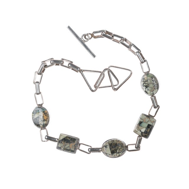 Contemporary 6 3/8" Carlos Eagle Ottawa/Kathryn P sterling and variscite link bracelet For Sale - Image 3 of 8