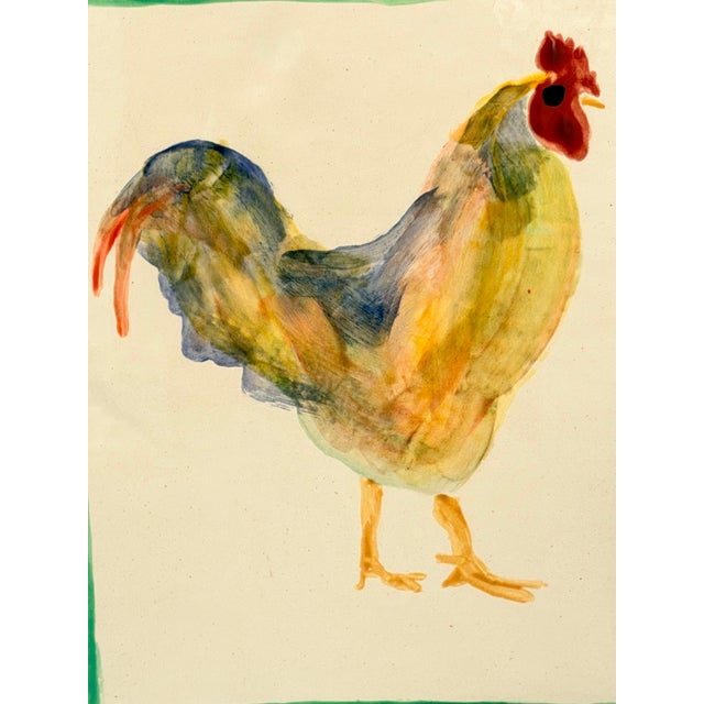 1980s Whimsical Sherman Nobleman Folk Art Hand Painted Rooster on Ceramic Trivet Tile For Sale - Image 5 of 7