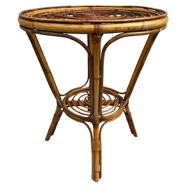 Vintage French Rattan Side Table, 1950s For Sale - Image 10 of 18