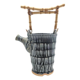 John Kinder Bend Oregon Studio Pottery Teapot Planter Bamboo Handle 12.5" For Sale