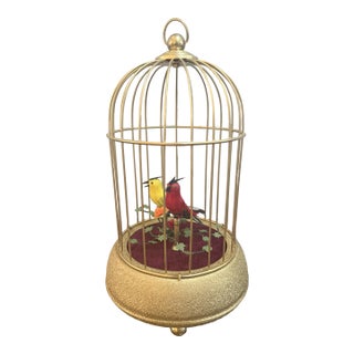 Belgian Two-Bird Singing Automaton in Gilded Cage For Sale