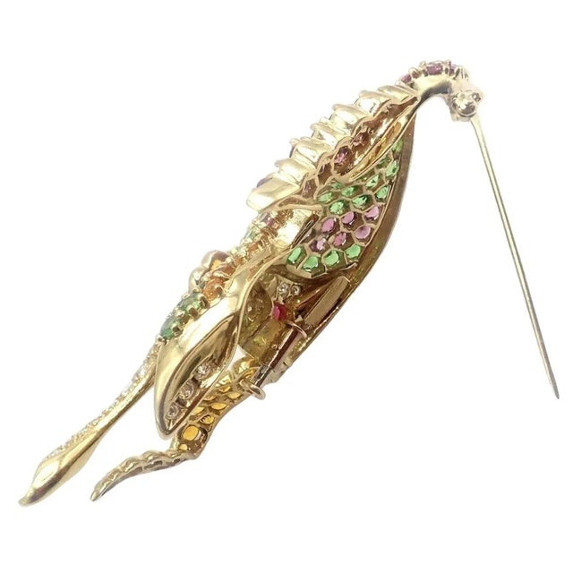 Yellow Jean Vitau Diamond Color Stone Large Angel Fish Yellow Gold Brooch For Sale - Image 8 of 10