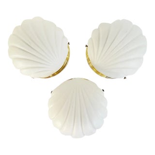 1970s Frosted Glass Scallop Shell Wall Lights - Set of Three For Sale