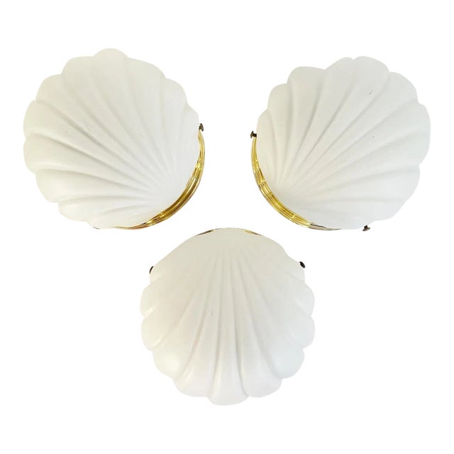1970s Frosted Glass Scallop Shell Wall Lights - Set of Three For Sale