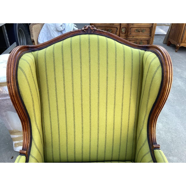 Ralph Lauren-Style French Bergere Chair W/Green Wool Fabric For Sale - Image 4 of 10