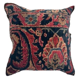 Pillow W/Antique Persian Rug Fragment, 1'4" X 1'4" For Sale