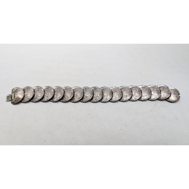 Metal Vintage 1950s Signed Napier Silvertone Etched Stars & Clouds Round Link Bracelet For Sale - Image 7 of 9