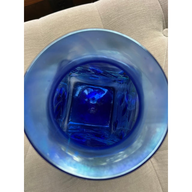 2000 - 2009 Vintage Herb A. Thomas "Hat" Hand-Blown Cobalt Iridescent Studio Art Glass Vase For Sale - Image 5 of 5