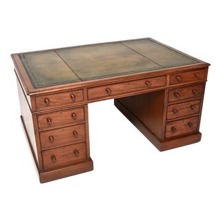 Antique Victorian Leather Top Partners Desk, 1860 For Sale