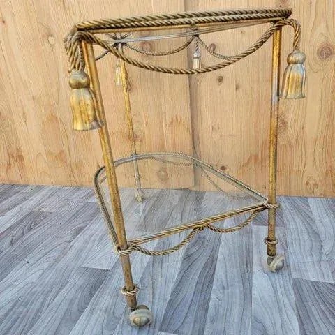 Hollywood Regency Italian Gilt Rope & Tassle Drinks Trolley Bar Cart For Sale - Image 9 of 11