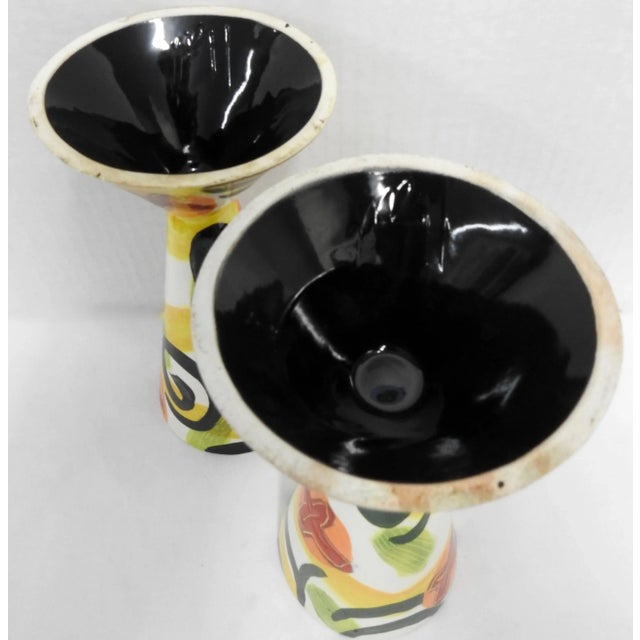 Marilee Hall Pair of Colorful Glazed Pottery Goblets For Sale - Image 4 of 8