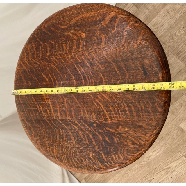 Antique Round Table With Square Bottom Plant Book Shelf, Quarter Sawed Tiger Oak For Sale - Image 9 of 11