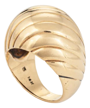 80s Vintage Ridged Dome Ring 14k Yellow Gold Estate Cocktail Fine Jewelry, Size 6