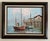 Vintage original impressionist oil painting on canvas of fishing boats at dock. In original wood frame with linen liner....