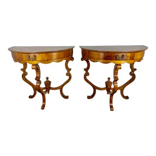 Pair of English Inlaid Consoles C. 1900 For Sale