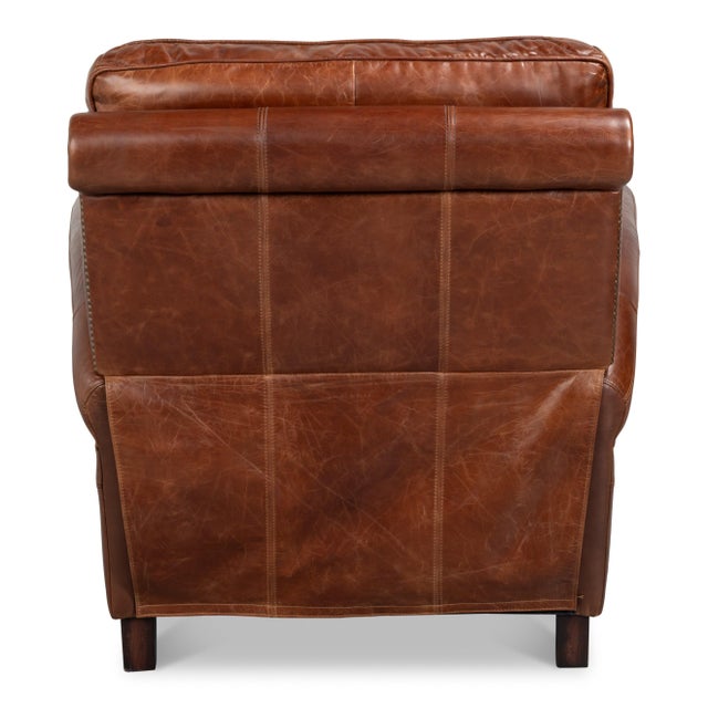 Animal Skin English Club Leather Recliner in Chestnut Brown For Sale - Image 7 of 11