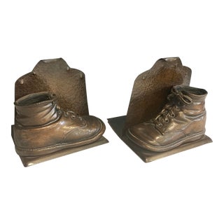 Vintage Cast Bronze Baby Shoe Bookends, a Pair For Sale