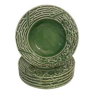 Vintage Bordallo Pinheiro Green Majolica Bowls - Oak Leaf Acorn Pattern - Set of 6 For Sale