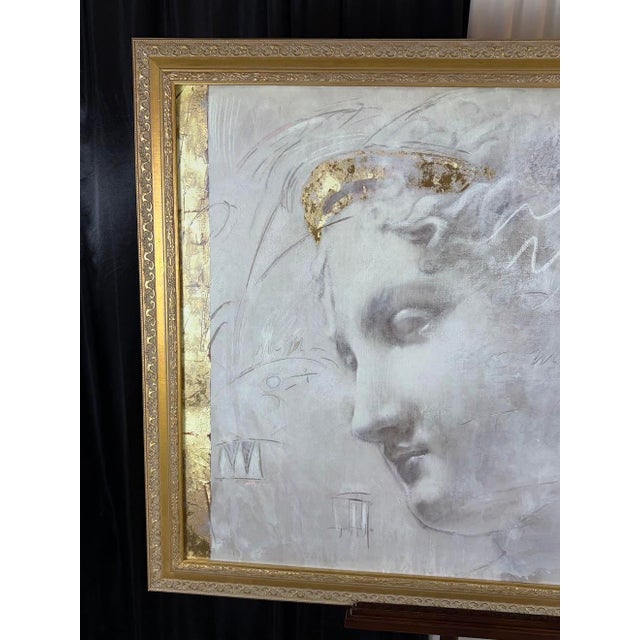 1990s Vintage Large Richard Franklin "Song of Athena" Framed Fine Art Canvas Print, Gilded Hand-Applied Gold Leaf, Neoclassical Statement Wall Decor For Sale - Image 5 of 8