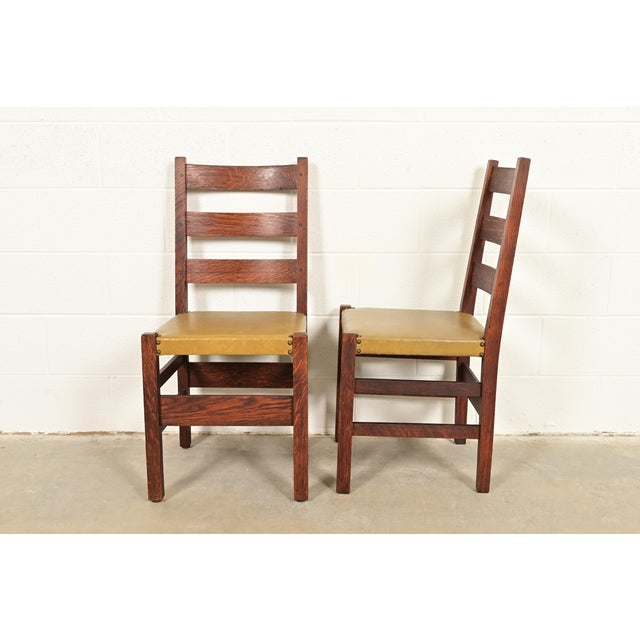 Gustav Stickley Antique Mission Oak Arts & Crafts Ladder Back Dining Chairs, Pair For Sale In South Bend - Image 6 of 10