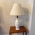 1960s Mid-Century Modern White Ceramic Table Lamp With Walnut Wood Neck and Lampshade For Sale - Image 4 of 12