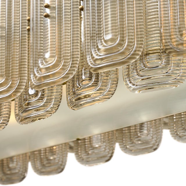Brass Venetian Glass Chandelier, Murano, Italy, Smoked Glass and Brass For Sale - Image 8 of 9