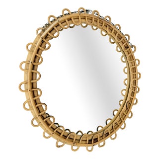 Italian Round Rattan and Bamboo Wall Mirror from Franco Albini, 1950s For Sale
