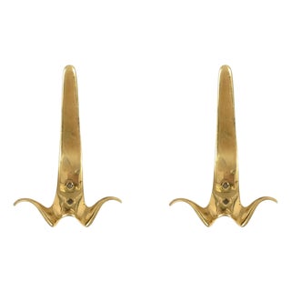 Italian Model 1295 Coat Hooks in Brass by Osvaldo Borsani, Italy, 1950s, Set of 2 For Sale