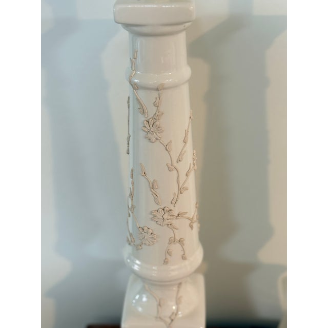 1950s Grand Scale 34" Chinoiserie "Floral Icing" Porcelain Lamps - Pair For Sale - Image 4 of 15