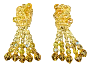A Pair of Coppola E Toppo Golden Crystals Tassel Clip-On Long Earrings