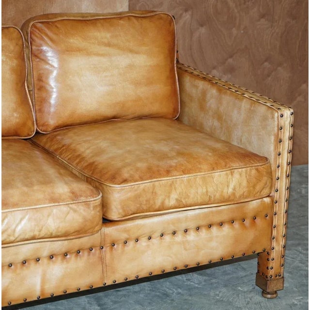 Brown Leather Edwardian Style Seat Sofa For Sale - Image 4 of 14