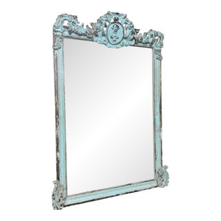 Late 20th Century Louis XVI Style Teal Polychromed Mirror For Sale