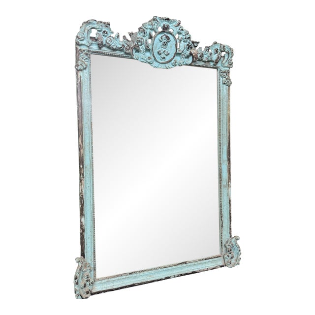 Late 20th Century Louis XVI Style Teal Polychromed Mirror For Sale