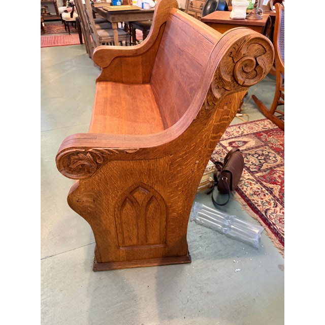 Vintage, Antique American Oak Pew Bench For Sale In Panama City, FL - Image 6 of 7